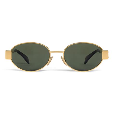 celine triomphe metal sunglasses 01|CELINE Metal Triomphe 01 Sunglasses CL40235U Gold Green .